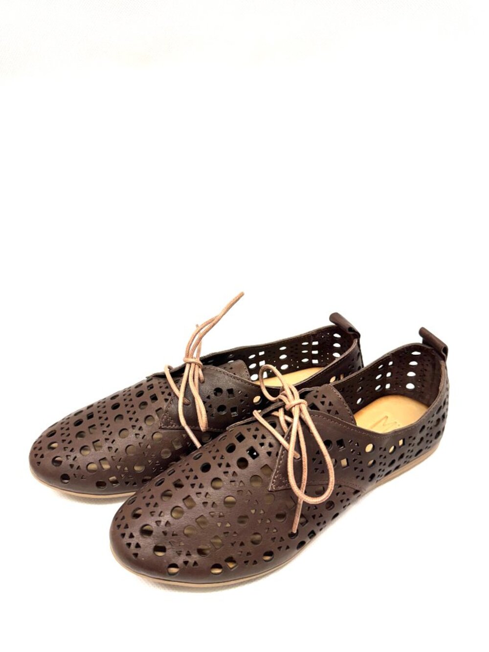 MIZ MOOZ WOMEN'S PERFORETED LEATHER FLATS LACE UP BROWN 37EU / 7US # T-44 - Picture 2 of 4